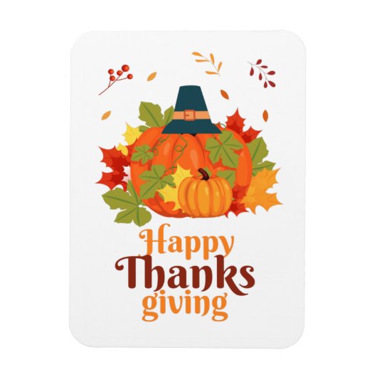 Happy Thanksgiving-pompoen met Petten en bladeren Magneet (Verticaal)
