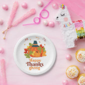 Happy Thanksgiving-pompoen met Petten en bladeren Papieren Bordje (Feest)