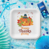 Happy Thanksgiving-pompoen met Petten en bladeren  Papieren Bordje (Feest)