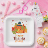 Happy Thanksgiving-pompoen met Petten en bladeren  Papieren Bordje (Feest)