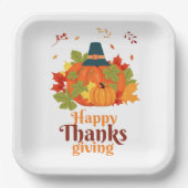 Happy Thanksgiving-pompoen met Petten en bladeren  Papieren Bordje (Voorkant)