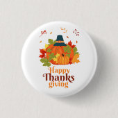 Happy Thanksgiving-pompoen met Petten en bladeren Ronde Button 3,2 Cm (Voorkant)