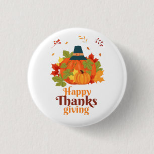 Happy Thanksgiving-pompoen met Petten en bladeren Ronde Button 3,2 Cm