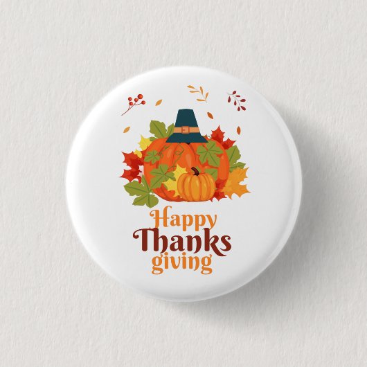 Happy Thanksgiving-pompoen met Petten en bladeren Ronde Button 3,2 Cm (Voorkant)