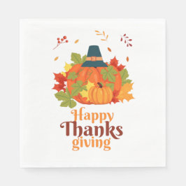 Happy Thanksgiving-pompoen met Petten en bladeren Servet