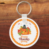 Happy Thanksgiving-pompoen met Petten en bladeren Sleutelhanger (Voorkant)