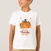 Happy Thanksgiving-pompoen met Petten en bladeren T-shirt (Voorkant)