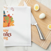 Happy Thanksgiving-pompoen met Petten en bladeren Theedoek (Quarter Fold)