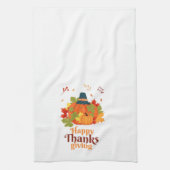 Happy Thanksgiving-pompoen met Petten en bladeren Theedoek (Verticaal)