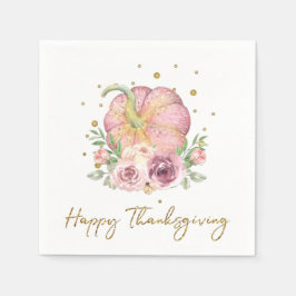 Happy Thanksgiving pompoen roze gouden servetten