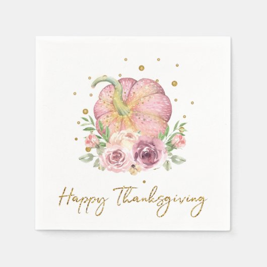 Happy Thanksgiving pompoen roze gouden servetten (Voorkant)