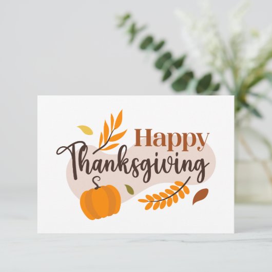 Happy Thanksgiving Pompoen Vallen Bladeren Kaart (Staand voorkant)