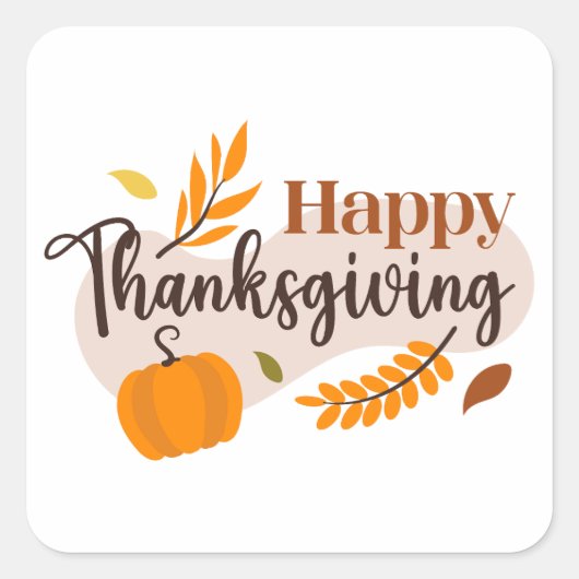 Happy Thanksgiving Pompoen Vallen Bladeren Vierkante Sticker (Voorkant)