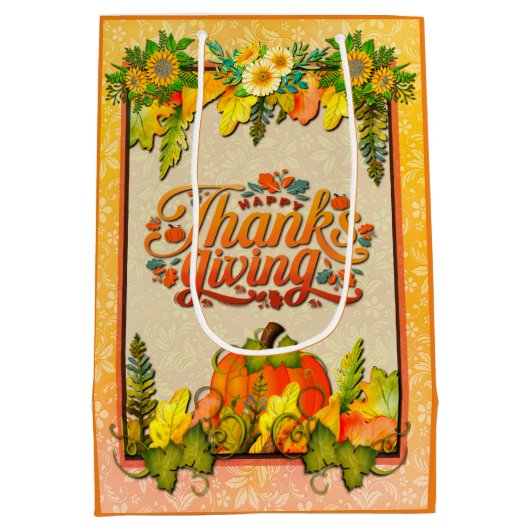 Happy Thanksgiving Pompoen Verlaat Herfst Festival Medium Cadeauzakje (Achterkant)