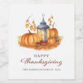 Happy Thanksgiving  pompoen Wijn Etiket (Enkel label)