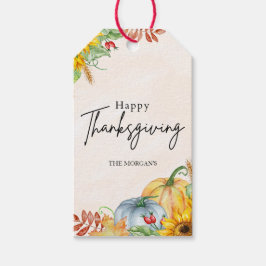 Happy Thanksgiving Pompoen Zonnebloem Custom Naam Cadeaulabel