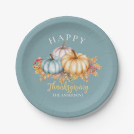 Happy Thanksgiving-pompoenen blauw Papieren Bordje