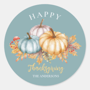 Happy Thanksgiving-pompoenen blauw Ronde Sticker