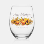 Happy Thanksgiving  Pompoenen Custom Herfst Wijnglas Zonder Voet (Voorkant)