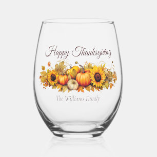 Happy Thanksgiving Pompoenen Custom Herfst Wijnglas Zonder Voet