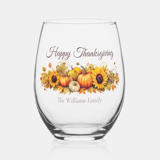 Happy Thanksgiving  Pompoenen Custom Herfst Wijnglas Zonder Voet (Voorkant)