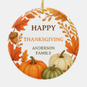 Happy Thanksgiving pompoenen herfst bladeren Keramisch Ornament (Achterkant)