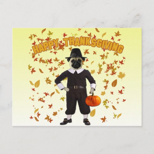 Happy Thanksgiving Pug Postcard Feestdagenkaart (Voorkant)