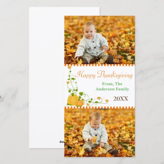 Happy Thanksgiving Pumpkin 2-foto's - Fotokaart Feestdagenkaart (Voorkant / Achterkant)