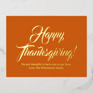 Happy Thanksgiving pumpkin aangepast script elegan Folie Feestdagen Briefkaart