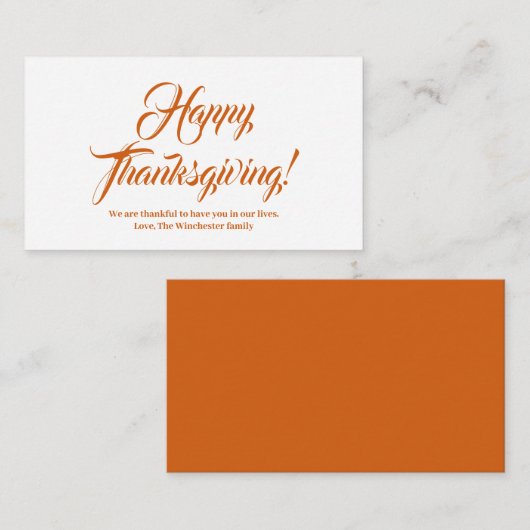 Happy Thanksgiving pumpkin aangepast script elegan Informatiekaartje (Voorkant / Achterkant)