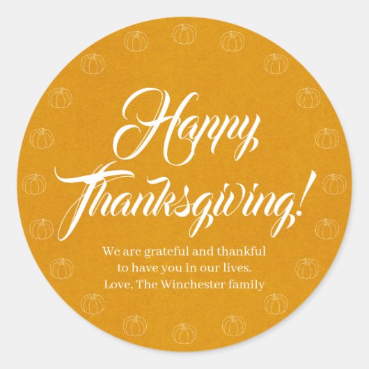 Happy Thanksgiving pumpkin, aangepast script Ronde Sticker (Voorkant)