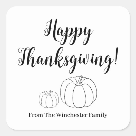 Happy Thanksgiving pumpkin aangepast script schatt Vierkante Sticker (Voorkant)