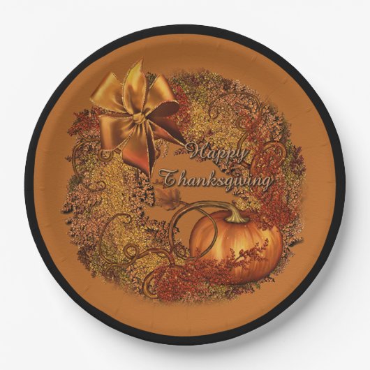 Happy Thanksgiving Pumpkin-Borden voor papier Papieren Bordje (Voorkant)