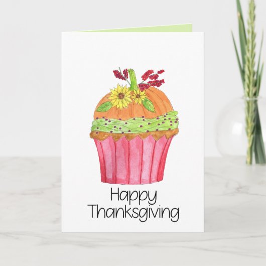 Happy Thanksgiving Pumpkin Cupcake Kaart (Voorkant)
