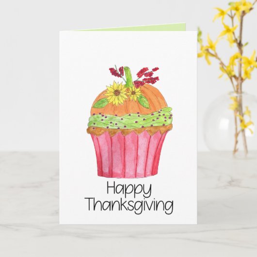 Happy Thanksgiving Pumpkin Cupcake Kaart (Gele Bloem)