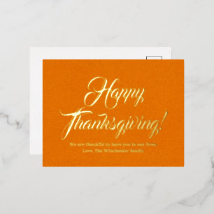 Happy Thanksgiving pumpkin-elegant script aangepas Folie Feestdagen Briefkaart