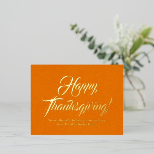 Happy Thanksgiving pumpkin-elegant script aangepas Folie Feestdagen Briefkaart (Staand Voorkant)