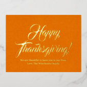 Happy Thanksgiving pumpkin-elegant script aangepas Folie Feestdagen Briefkaart (Voorkant)