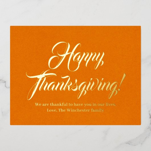 Happy Thanksgiving pumpkin-elegant script aangepas Folie Feestdagen Briefkaart (Voorkant)