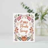 Happy Thanksgiving Pumpkin en herfst Leaves Briefkaart (Staand voorkant)
