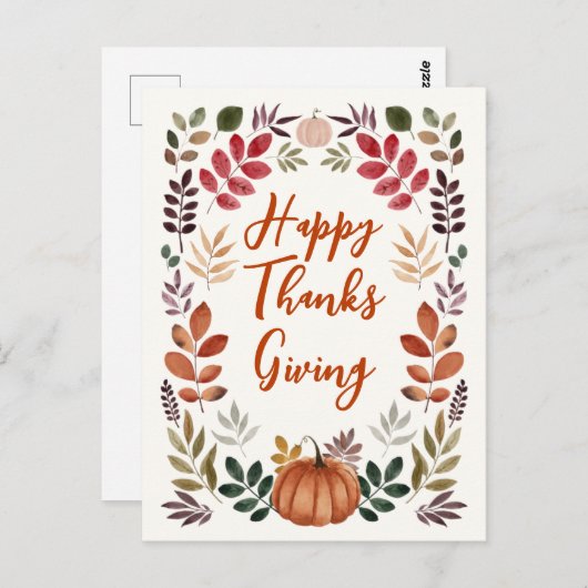 Happy Thanksgiving Pumpkin en herfst Leaves Briefkaart (Voorkant / Achterkant)