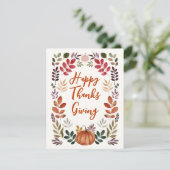 Happy Thanksgiving Pumpkin en herfst Leaves Feestdagenkaart (Staand voorkant)