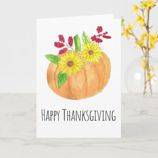 Happy Thanksgiving Pumpkin en zonnebloemen Kaart (Gele Bloem)