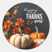 Happy Thanksgiving Pumpkin Flowers Sticker (Voorkant)