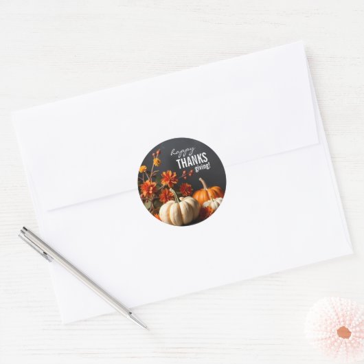 Happy Thanksgiving Pumpkin Flowers Sticker (Envelop)