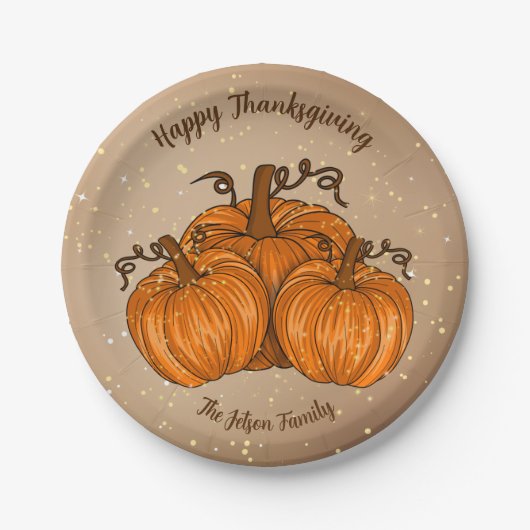 Happy Thanksgiving Pumpkin Glitter Paper-Bord Papieren Bordje (Voorkant)