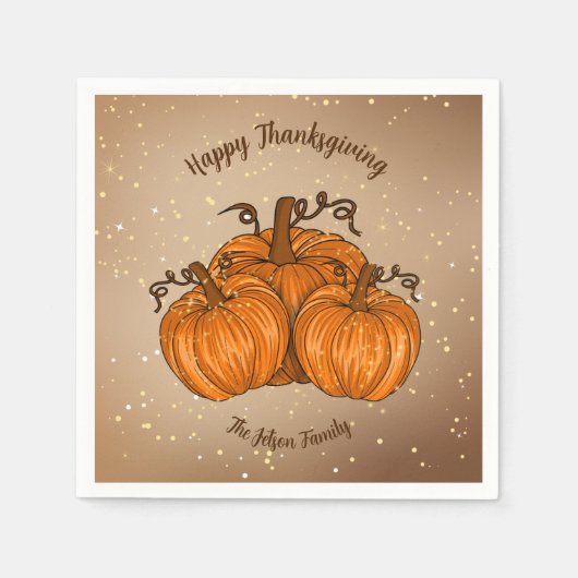 Happy Thanksgiving Pumpkin Glitter Paper Napkin Servet (Voorkant)