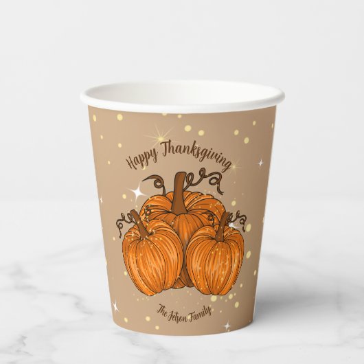 Happy Thanksgiving Pumpkin Glitter Papieren Bekers (Achterkant)