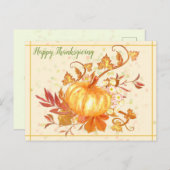 Happy Thanksgiving Pumpkin Leaves Art Feestdagenkaart (Voorkant / Achterkant)