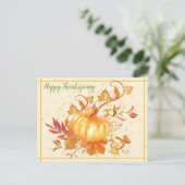 Happy Thanksgiving Pumpkin Leaves Art Feestdagenkaart (Staand voorkant)
